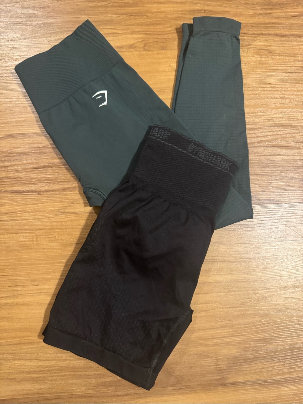 Gymshark Seamless Leggings and Shorts Set - Black & Dark Green